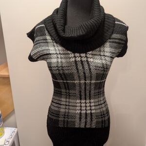 The Limited Black and Gray Plaid Cowl Neck Sweater